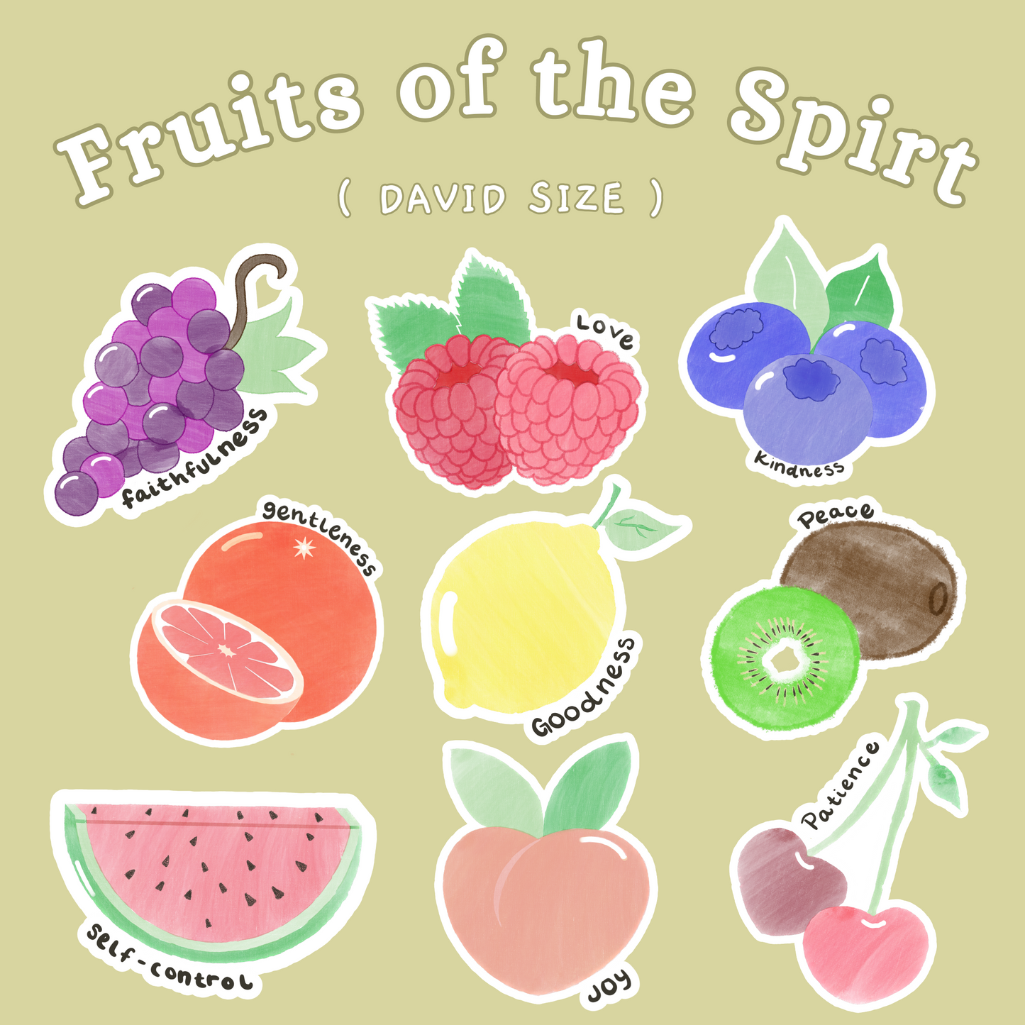 Fruits of the Spirit - DAVID Size | Small Bible Stickers